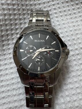 Bulova Black Wave Patterned Stainless Steel Men’s Watch